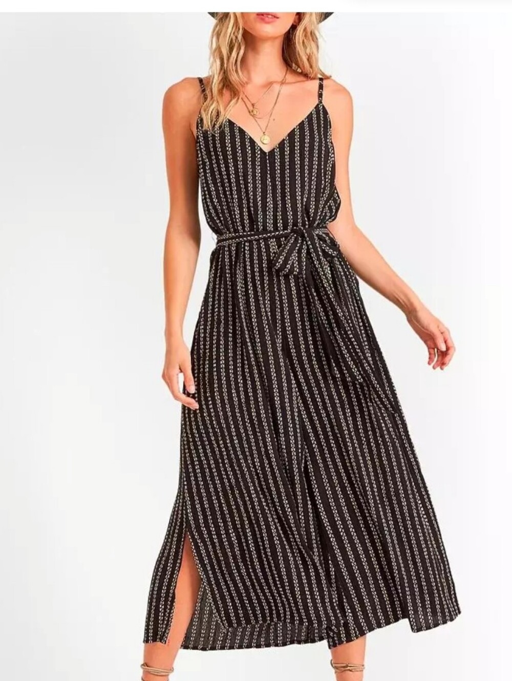 Billabong Black Wide Leg Jumpsuit with Cream Stripes